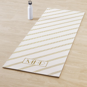 Elegant Modern White Dotted Gold Lines Monogrammed Yoga Mat