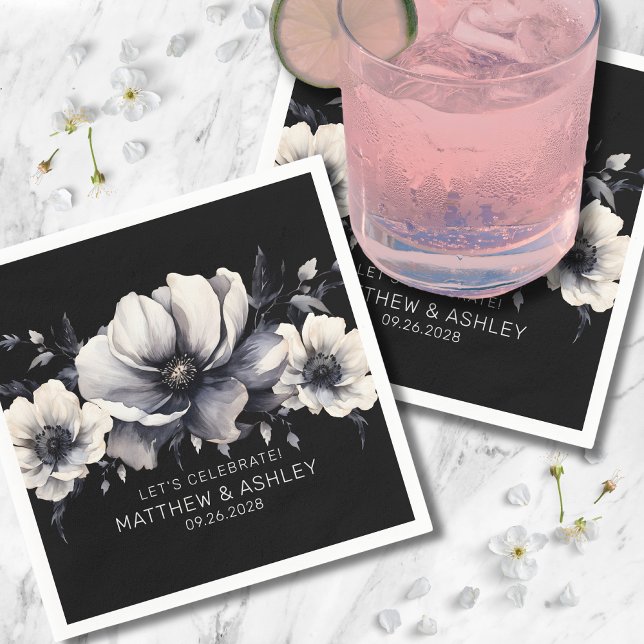 Elegant Modern White Floral Wedding Napkin (Chic Trendy Modern Boho Floral White Black Wedding Napkins)