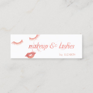 Elegant Modern White, Glitter Lips, Lashes,Makeup Mini Business Card