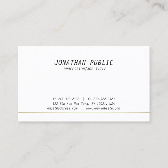 Elegant Modern White Gold Clean Plain Professional Business Card (Front)