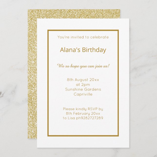 ELEGANT MODERN WHITE GOLD GLITTER SIMPLE INVITATION (Front/Back)
