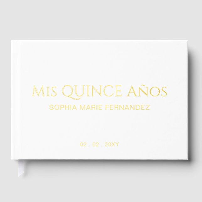Elegant Modern White Gold Photo Quinceañera Guest Book (Front)