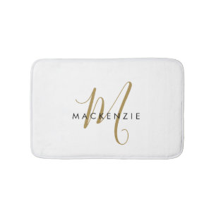 Elegant Modern White Gold Script Monogram Bath Mat