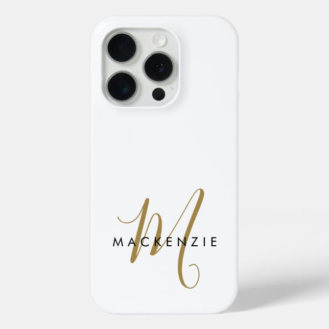 Elegant Modern White Gold Script Monogram Case-Mate iPhone Case (Back)