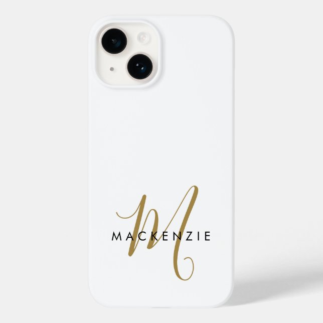 Elegant Modern White Gold Script Monogram Case-Mate iPhone Case (Back)