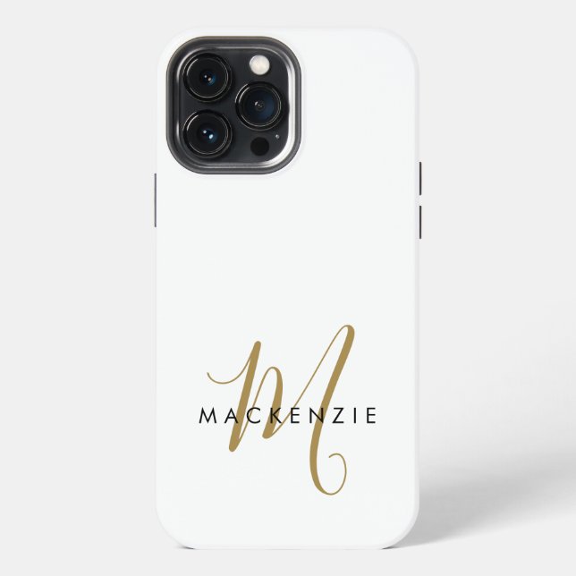 Elegant Modern White Gold Script Monogram iPhone Case (Back)