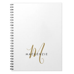 Elegant Modern White Gold Script Monogram Notebook
