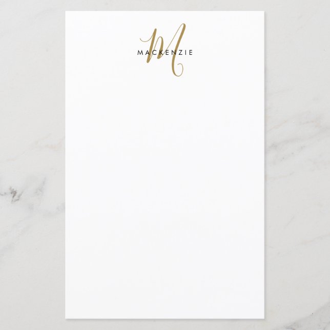 Elegant Modern White Gold Script Monogram Paper (Front)