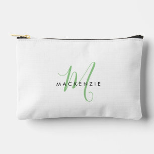 Elegant Modern White Green Script Monogram Accessory Pouch