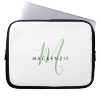 Elegant Modern White Green Script Monogram