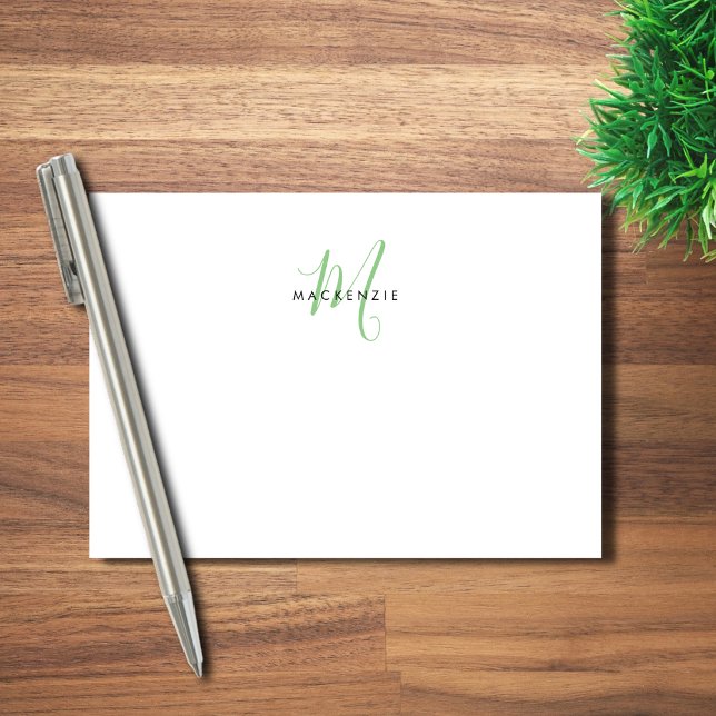 Elegant Modern White Green Script Monogram Post-it Notes (Creator Uploaded)