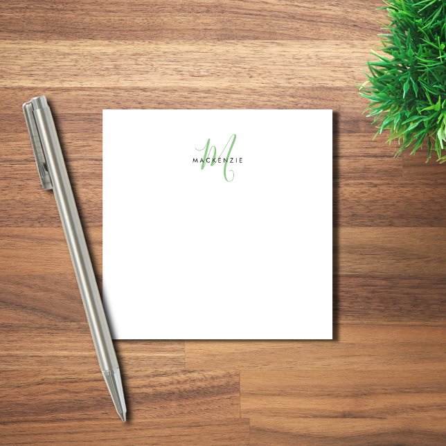 Elegant Modern White Green Script Monogram Post-it Notes (Creator Uploaded)