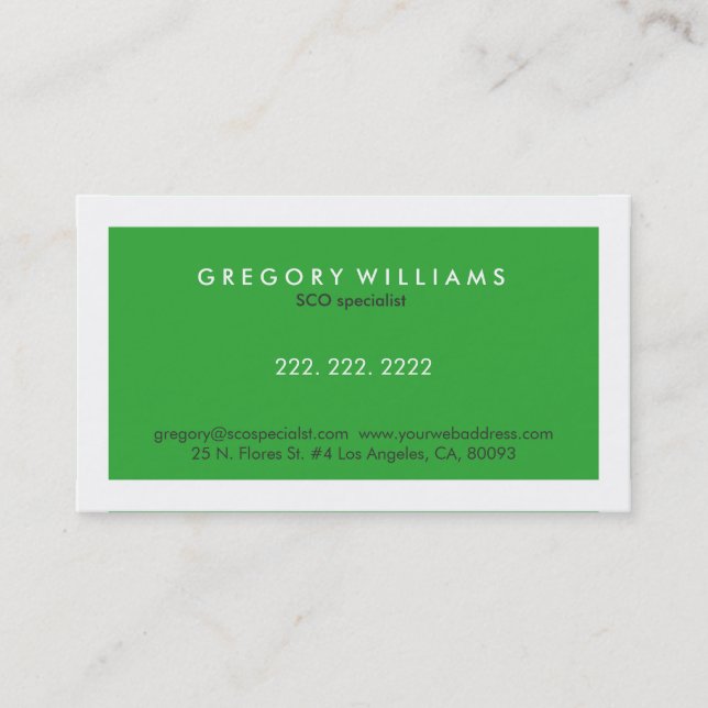 Elegant Modern White & Green SEO Specialist Business Card (Front)