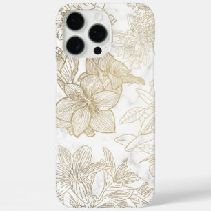 Elegant modern white grey gold marble floral  iPhone 16 pro max case