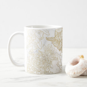 Elegant modern white grey gold marble floral coffee mug