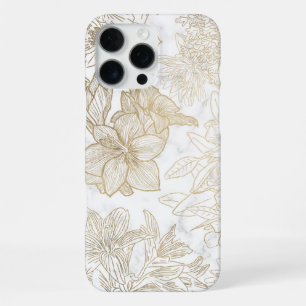 Elegant modern white grey gold marble floral iPhone 16 pro max case