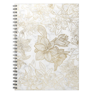 Elegant modern white grey gold marble floral notebook