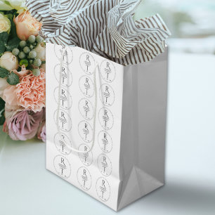 Elegant Modern White Grey Monogram Wedding  Medium Gift Bag