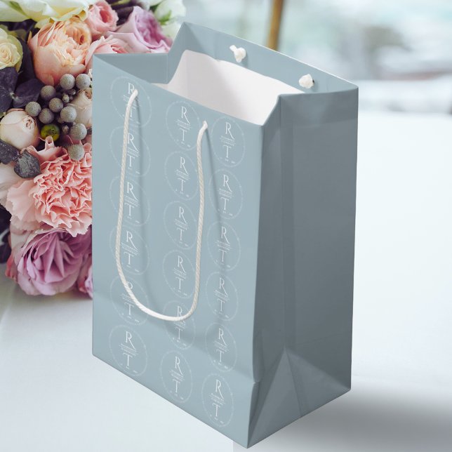 Elegant Modern White Grey Monogram Wedding Medium Gift Bag (Creator Uploaded)
