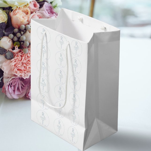 Elegant Modern White Grey Monogram Wedding  Medium Gift Bag (Creator Uploaded)