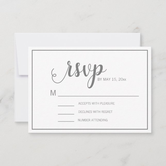 Elegant Modern White Grey Wedding RSVP (Front)