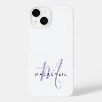Elegant Modern White Lavender Script Monogram
