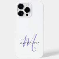 Elegant Modern White Lavender Script Monogram