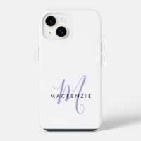 Elegant Modern White Lavender Script Monogram