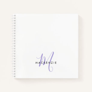 Elegant Modern White Lavender Script Monogram Notebook