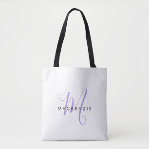 Elegant Modern White Lavender Script Monogram Tote Bag