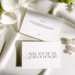 Elegant Modern White Maid of Honor Proposal Card