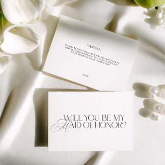 Elegant Modern White Maid of Honor Proposal Card
