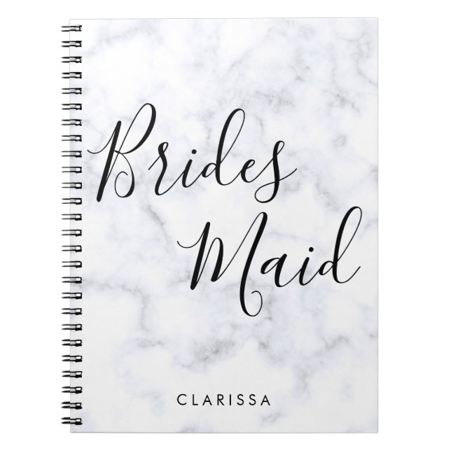 Elegant & modern white marble bridesmaid notebook (Front)