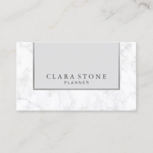 Elegant modern white marble grey & silver business card