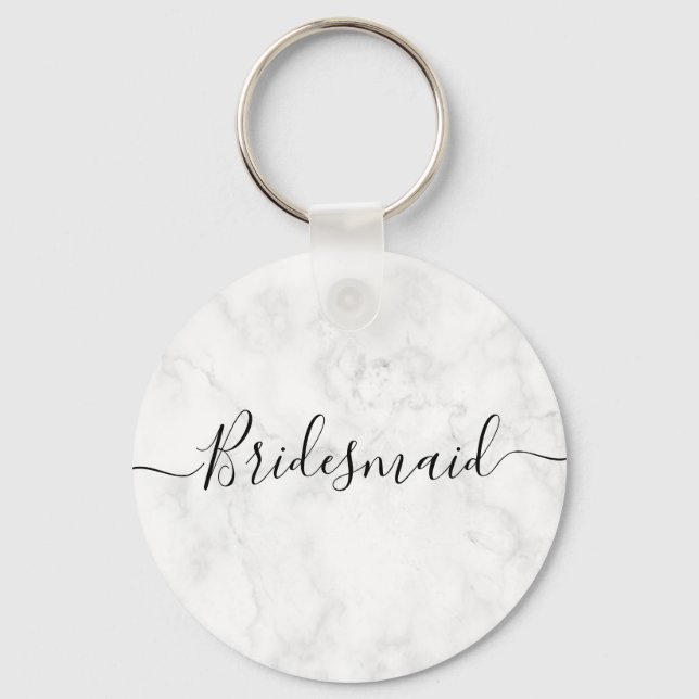Elegant & modern white marble maid of honour key ring (Front)