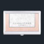 Elegant modern white marble & rose gold glitter business card holder<br><div class="desc">Beautiful combination of white marble,  faux copper rose gold glitter and silver texture.</div>