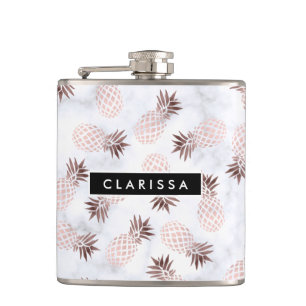 elegant modern white marble rose gold pineapple hip flask