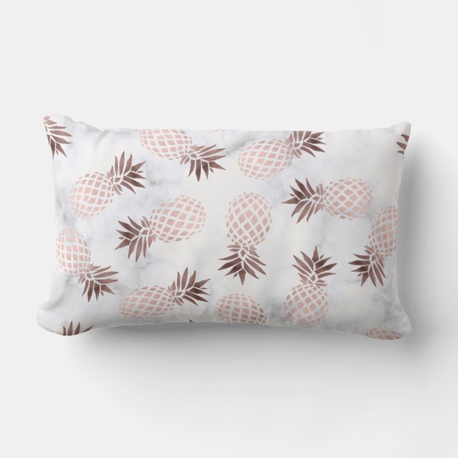elegant modern white marble rose gold pineapple lumbar cushion (Front)