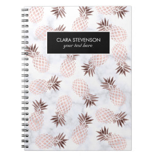 elegant modern white marble rose gold pineapple spiral notebook