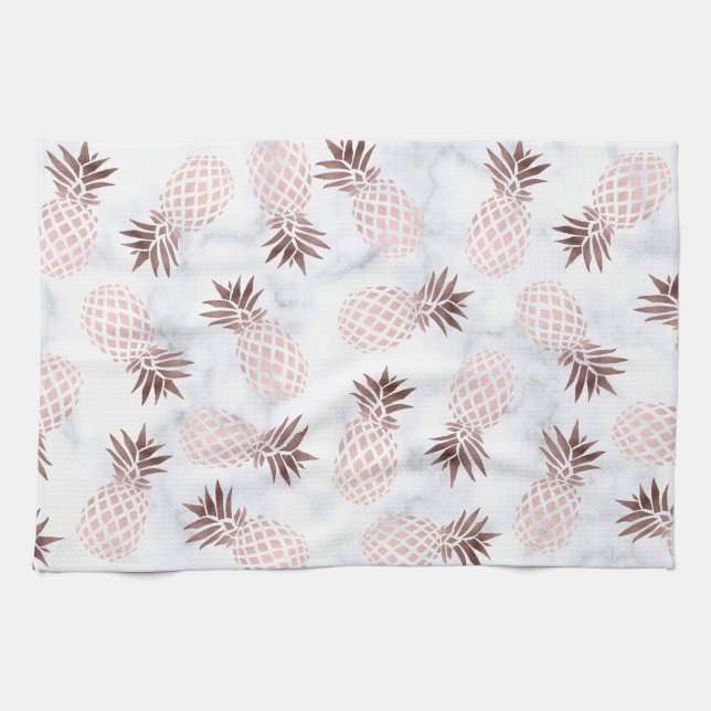 elegant modern white marble rose gold pineapple tea towel (Horizontal)