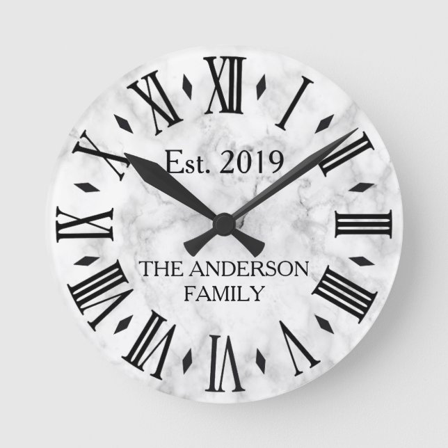 Elegant Modern White Marble Round Clock (Front)