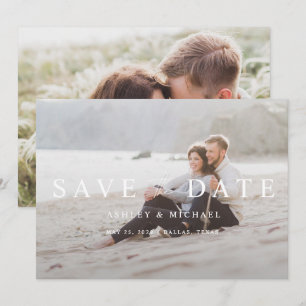 Elegant Modern White Overlay 2 Photo Wedding Save The Date