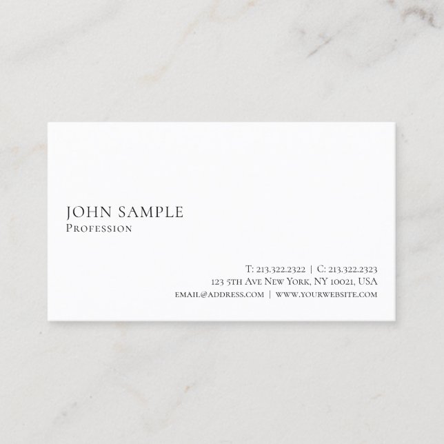 Elegant Modern White Professional Simple Plain Business Card (Front)