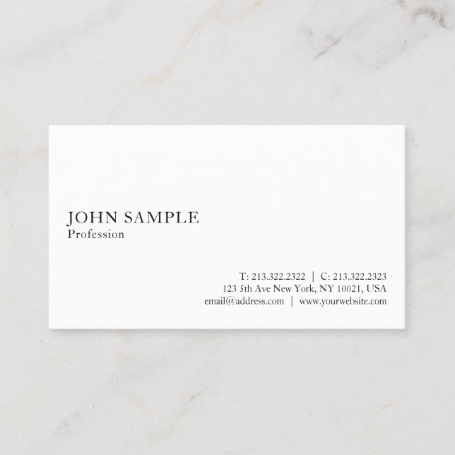 Elegant Modern White Professional Sleek Plain Business Card (Front)