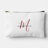 Elegant Modern White Red Script Monogram