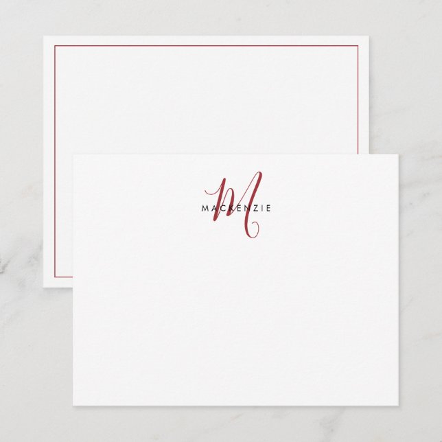 Elegant Modern White Red Script Monogram Card (Front/Back)