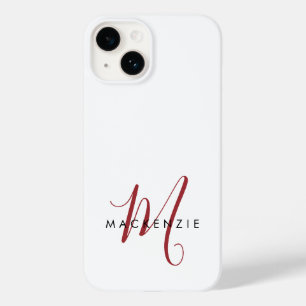 Elegant Modern White Red Script Monogram Case-Mate iPhone 14 Case