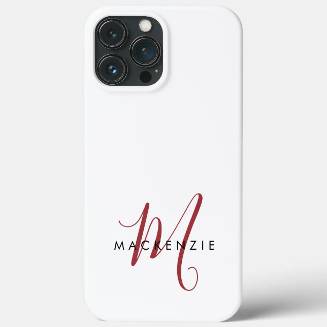 Elegant Modern White Red Script Monogram  Case-Mate iPhone Case (Back)