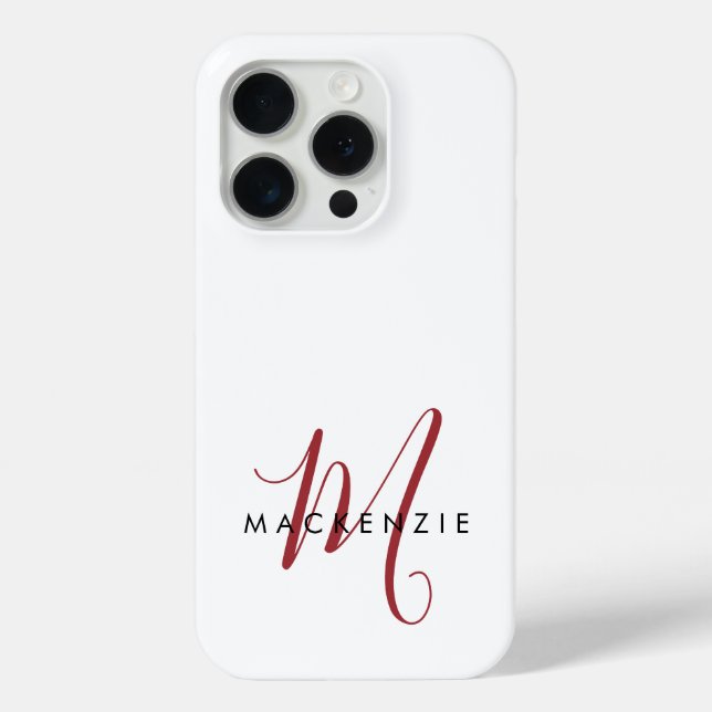 Elegant Modern White Red Script Monogram  Case-Mate iPhone Case (Back)