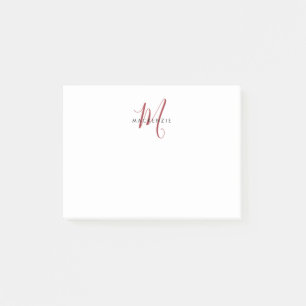 Elegant Modern White Red Script Monogram Post-it Notes